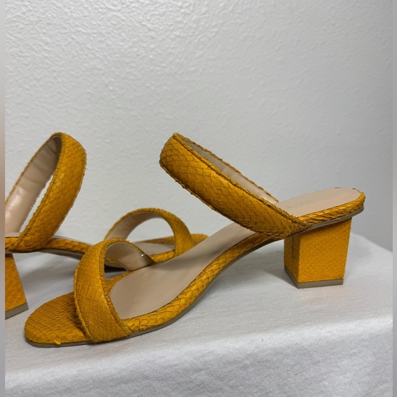 Nayla Dani Daffodil Yellow Sustainable Faux Reptile Snake Block Heel Sandal 7 - Picture 8 of 14